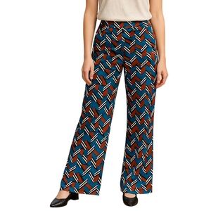 Zara Woman Geometric Print Wide-Leg Pants Multicolor Size Large Blue Red Rust